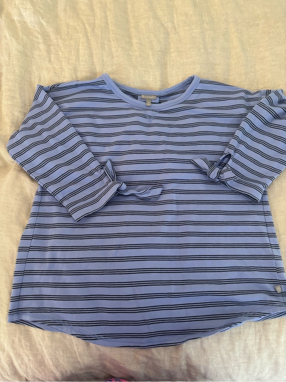 Talbots Light Blue Striped Long Sleeve Tee with Sleeve Ties